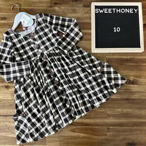 NWT SweetHoney Prim Dress Black Plaid Classic Girl Knit Long Sleeve Twirl Girls